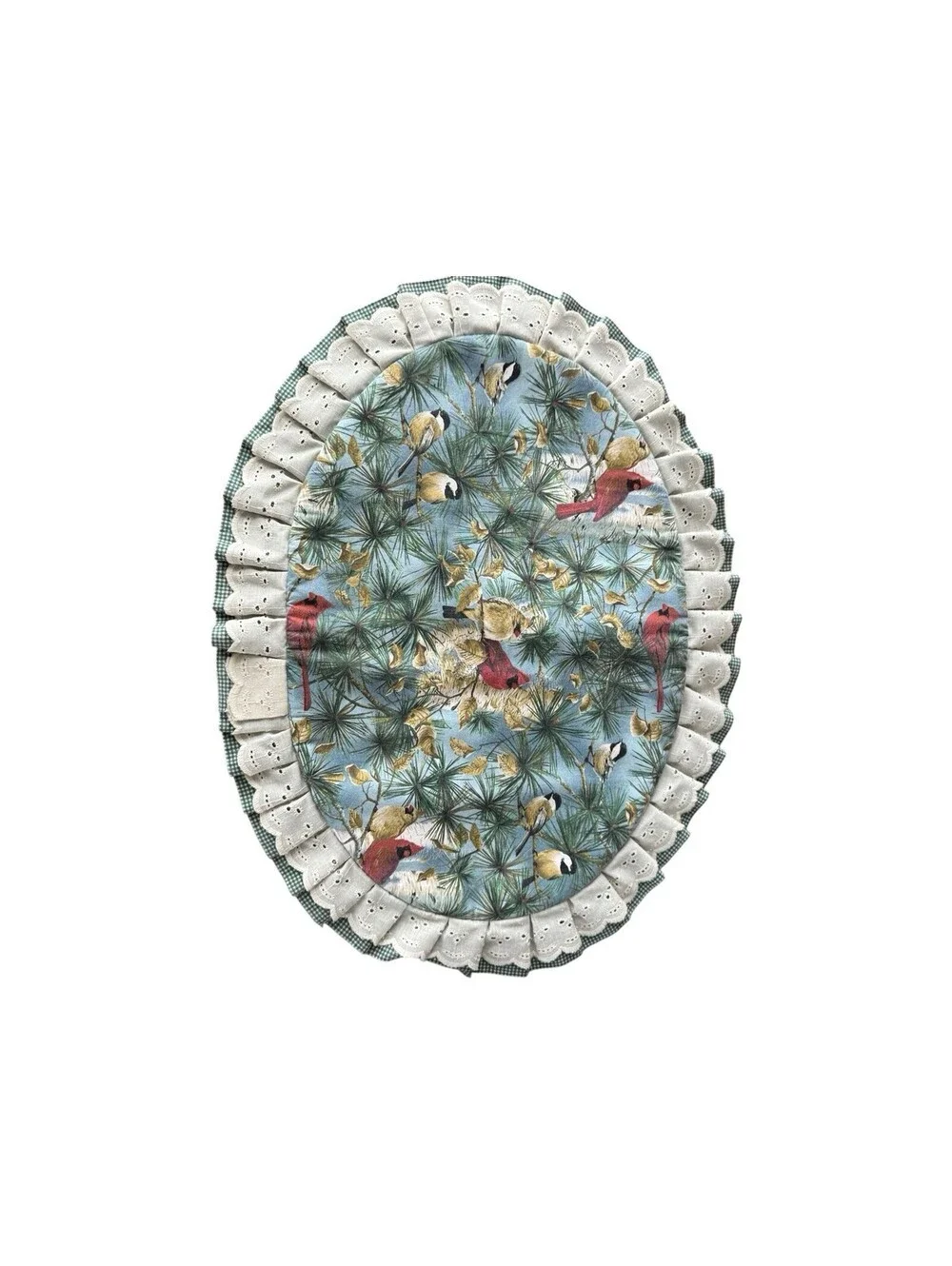 Handmade Quilted Table Mat Holiday Oval Ruffle